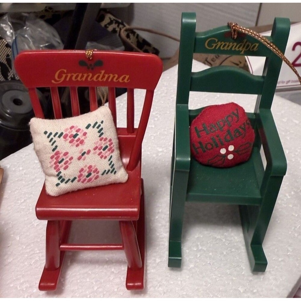 Avon Grandpa & Grandma Rocking Chair Ornaments Vintage Christmas 80s